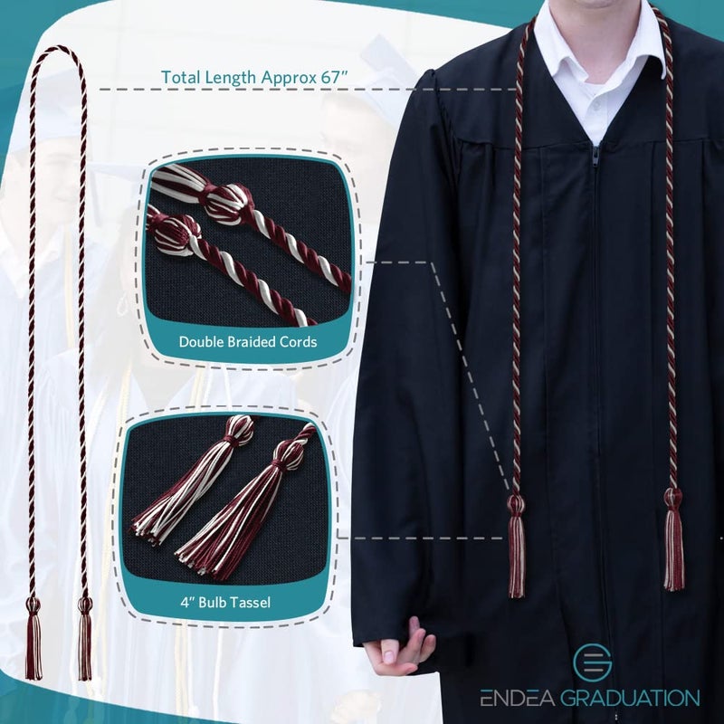 Endea Graduation Single Honor Cord Two-Color (Maroon/White) - Image 3